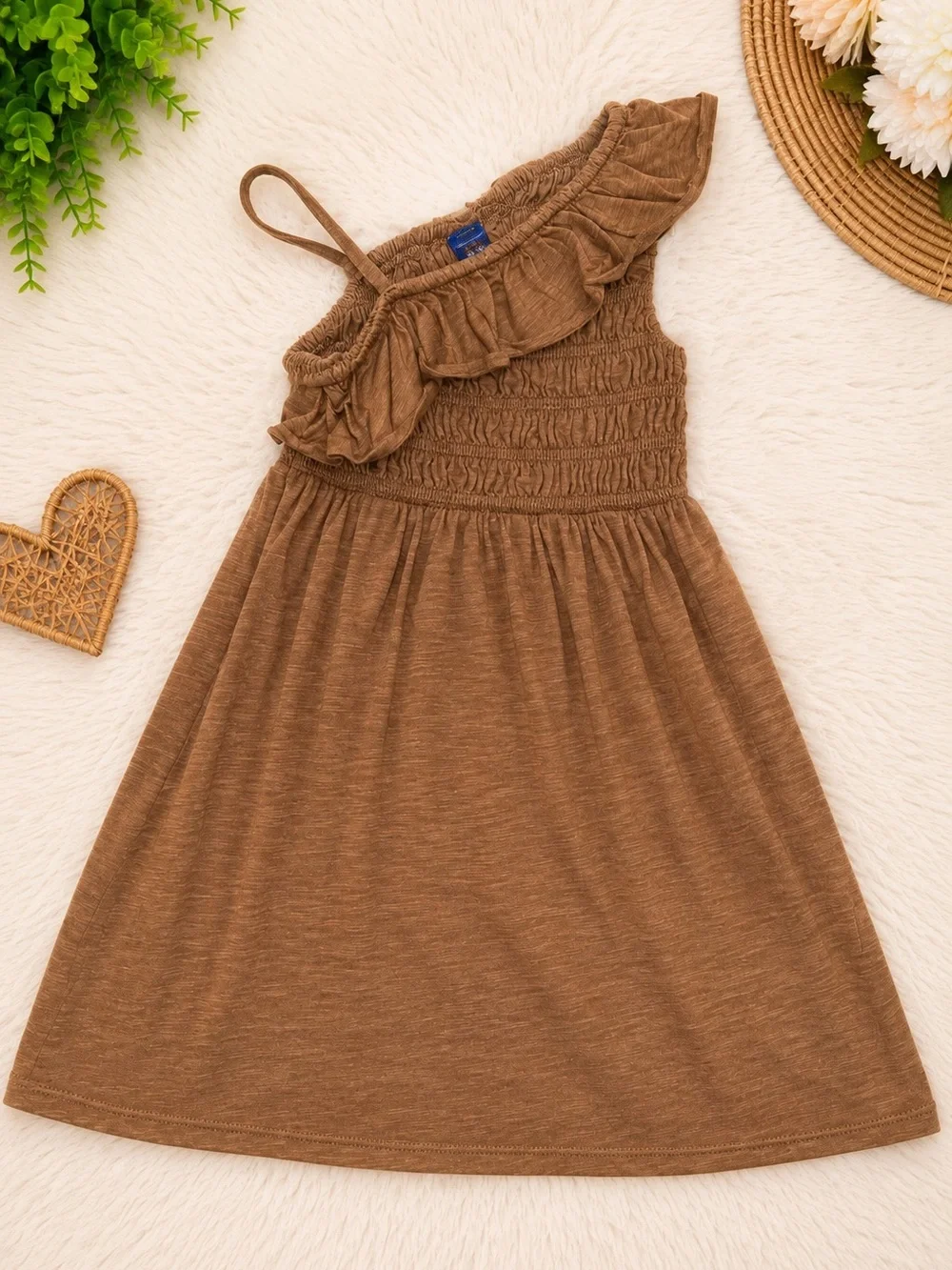 Girls One-Shoulder Ruffle Sundress - Brown dress by old navy